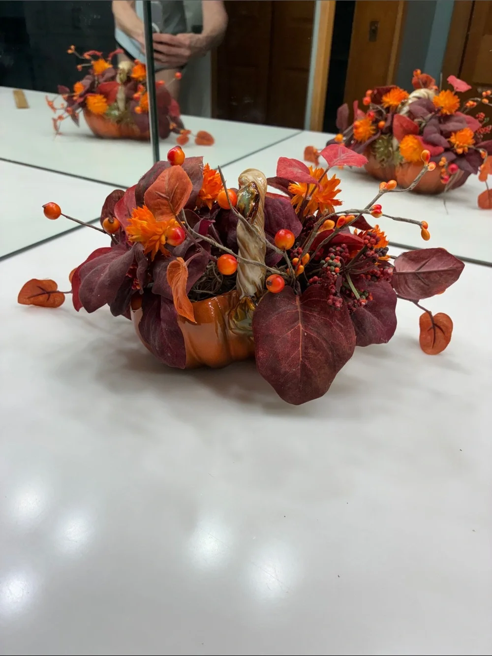 Fall Pumpkin Floral Centerpiece - Orange & Burgundy